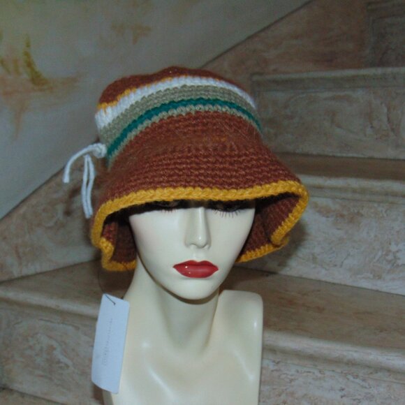 RARE Hansel From Basel Bucket Hat Crochet Multicolored Fuzzy Y2K Winter Cabin
